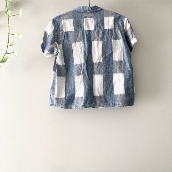 Current Elliott Emma Shirt Womens Blue White Plaid Short Sleeve Linen 2 S - Picture 5 of 7